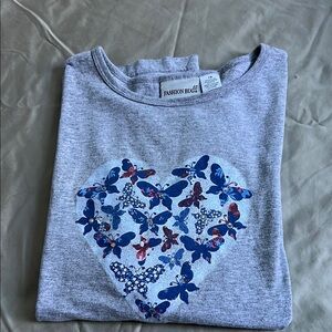 Gray Top with Blue Butterfly Design